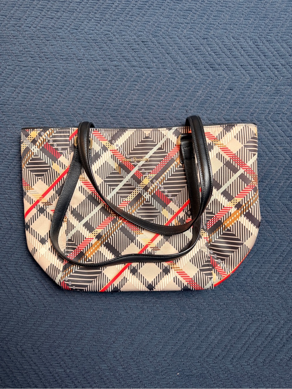 Vera Bradley Multicolor Geometric Zip Top Tote Bag Black Double Handles Lined